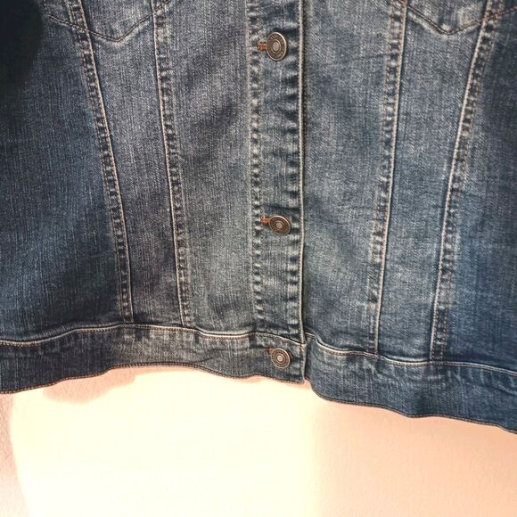 Silver Jeans Co XL Hybrid Denim Jean Jacket Gray Cable Knit Sweater Sleeves - Picture 3 of 13